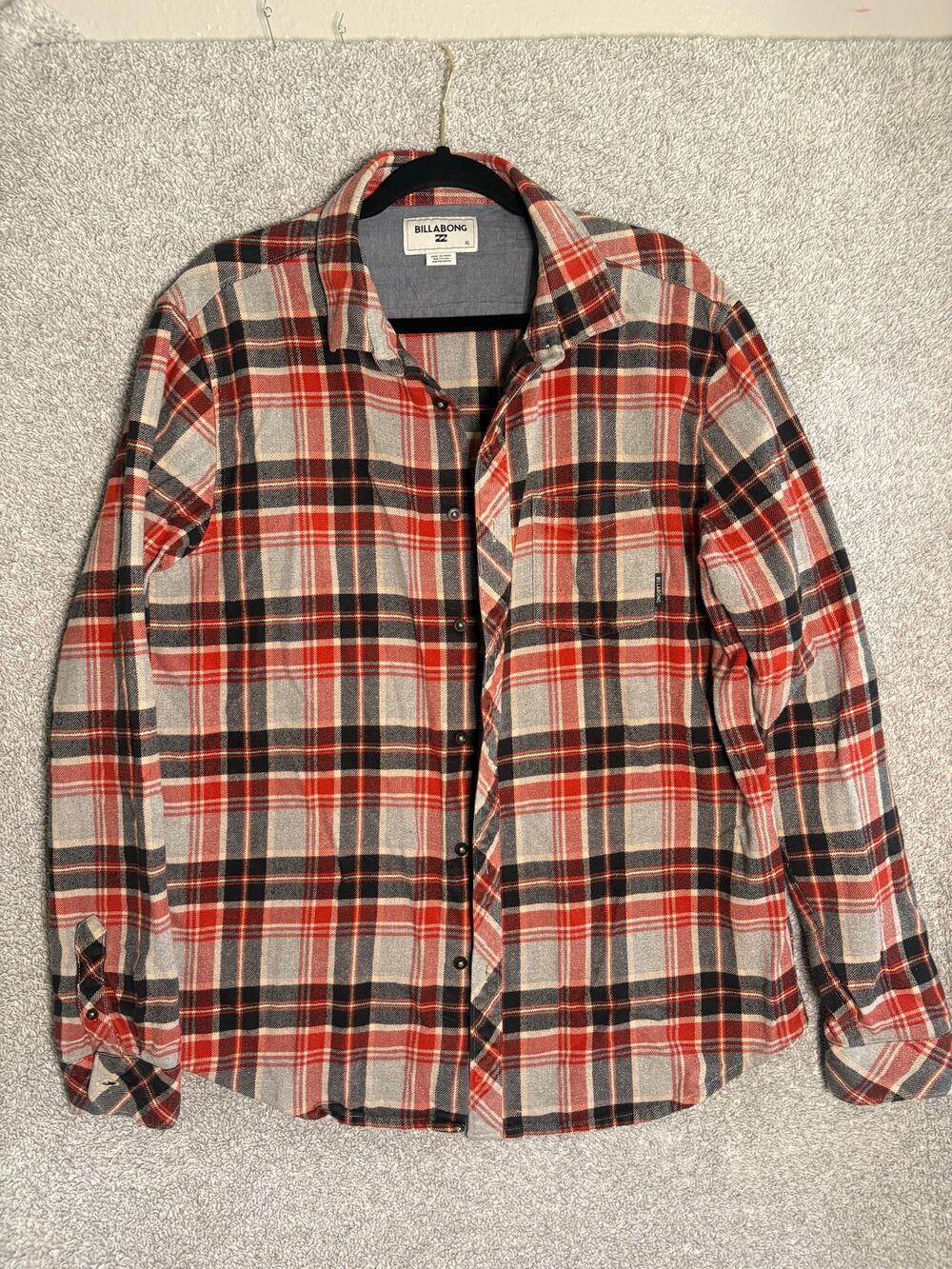 Billabong Mens XL Orange Plaid Flannel Shirt Grunge Skater